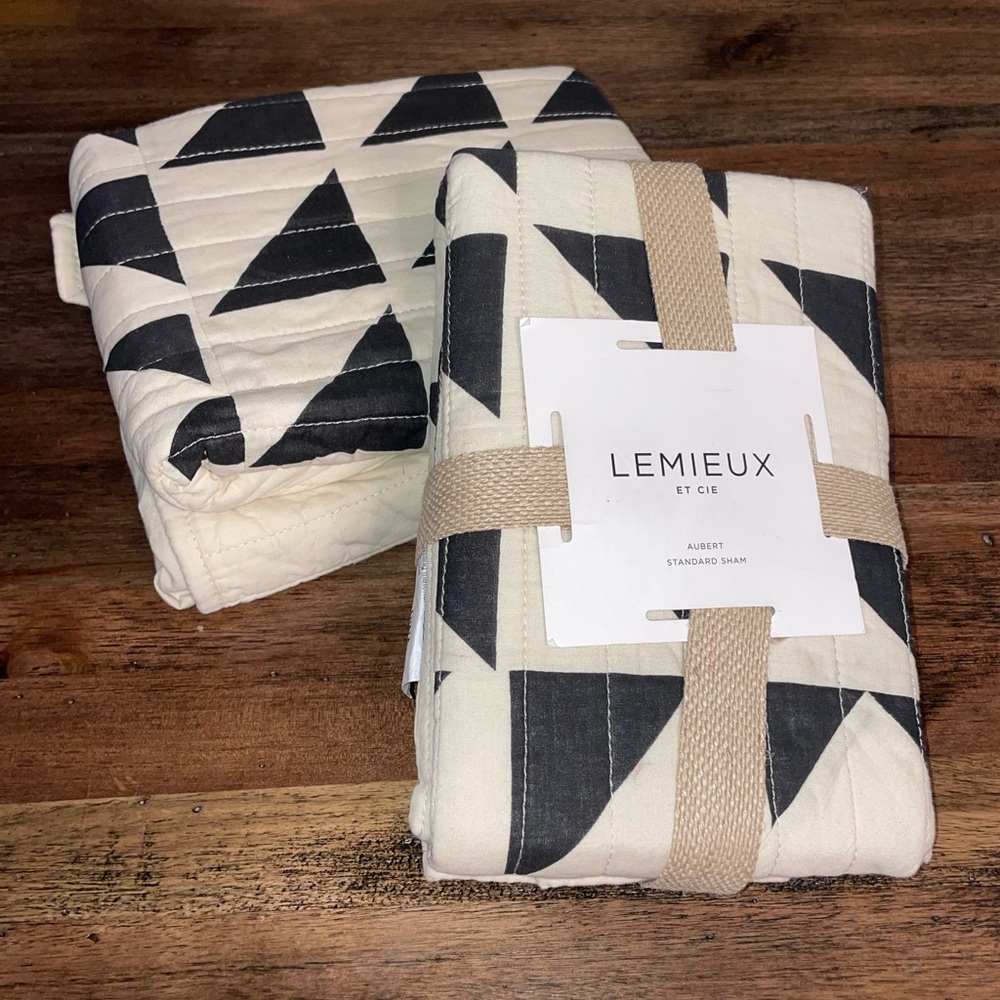Set of 2! LEMIEUX ET CIE, Aubert, Standard Sham, beige & black- MSRP $100ea